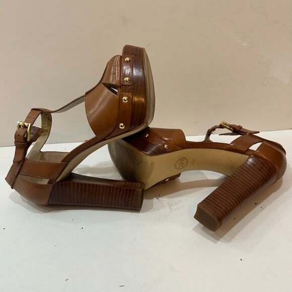 Michael Kors Brown Leather Platform Heels Women’s Size 7.5 - Picture 6 of 7
